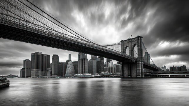 Fototapeta Dramatic Brooklyn Bridge NYC Skyline Stormy Weather Print