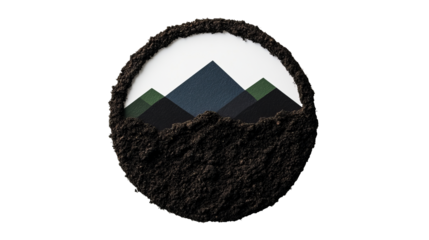 Nature inspired design with soil and mountains in a circle