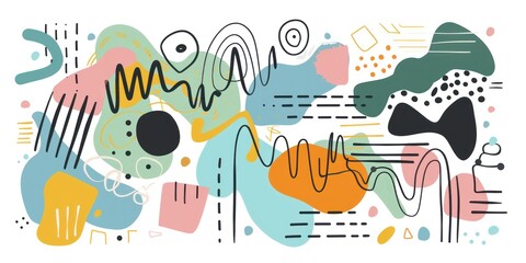Abstract shapes doodles black outline simple shape minimal style flat art illustration elements cute cartoon.