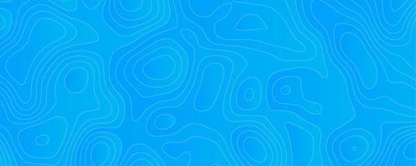 Abstract Sky blue topology and topography vector design background. Smooth wavy lines topographic contour lines vector map seamless pattern. Thin curved wavy lines topology on a blue color background.
