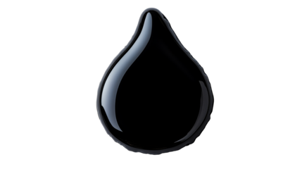 Black liquid droplet with glossy surface on transparent background