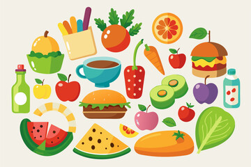 Food Vector Illustrations in Different Styles on White Background