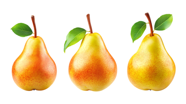 Pack of Pear with a Green Leaf set Against Transparent Background for Fruit Branding, Healthy Snack Promotion, or Fresh Produce Design Projects