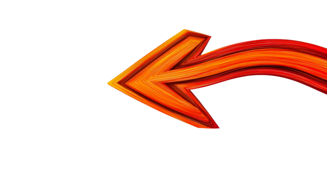 Colorful arrow pointing left on a transparent background