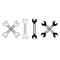 A wrench icon set in crossed and parallel styles, available in solid and outline versions, ideal for mechanic, repair, and tool-related designs.