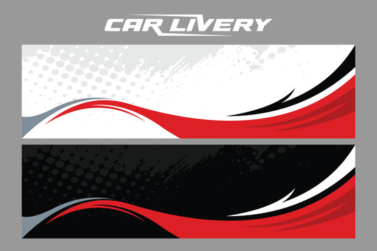 Racing Car branding with racing wrap decal or livery design template Vector in red and black color Premium EPS 10