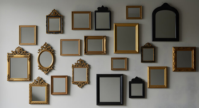 Gallery Wall of Small Mirrors in Eclectic Frames and Sizes for Decoration