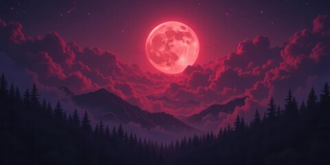  Full Moon s Embrace Fiery Hues the Silent Forest Deep