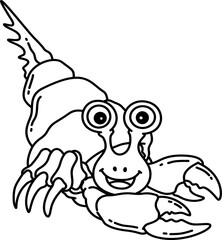 Hand drawn hermit crab cartoon doodle outline