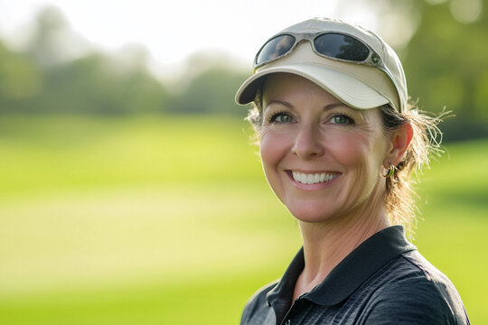 Mature woman enjoying an active spring vacation playing golf on a sunny day generative AI