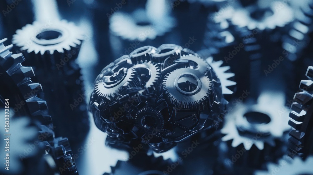 Poster mechanical brain gears interlock abstract design