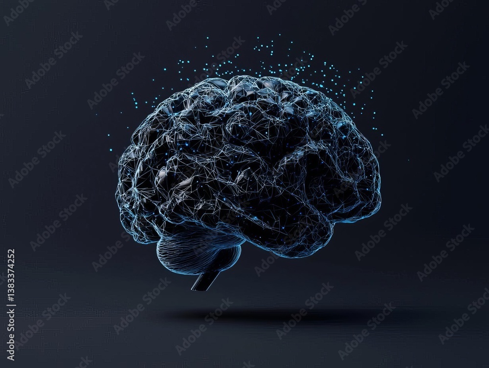 Poster a digital representation of a brain, showcasing neural connections and data flow.
