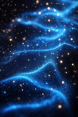Obraz premium Abstract blue waves and glowing particles in a starry digital background
