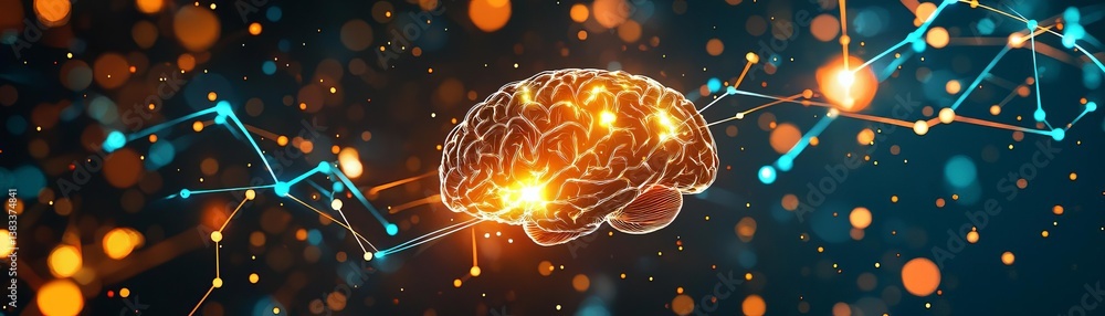 Aufkleber an illustration of a brain with glowing connections and neural patterns.
