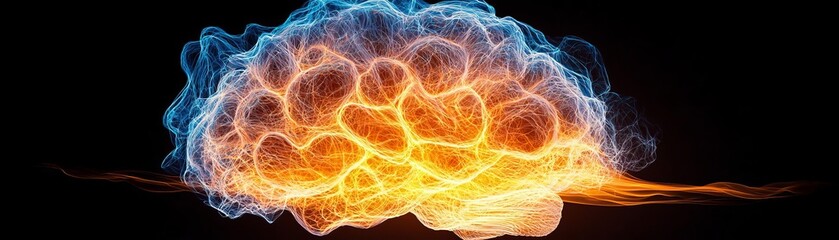 Colorful abstract representation of a brain with vibrant flames illustrating creativity.