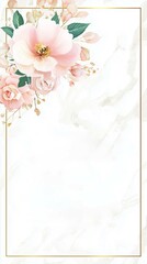 Elegant wedding invitation card,gold and blue,floral patterns,white background,copy space,romantic