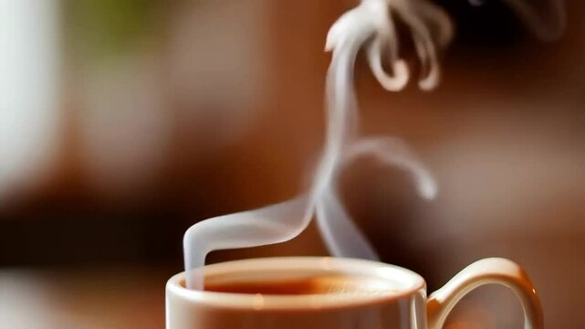 Warm Cup of Brewed Coffee With Steam Rising in a Cozy Cafe Setting During the Morning Hours