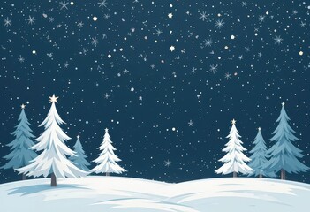  Clean Vector Winter Scene Snowfall and Stylized Christmas Trees