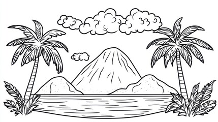 Tropical island landscape sketch
