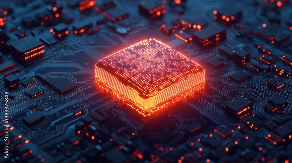 Poster illuminated cpu on circuit board