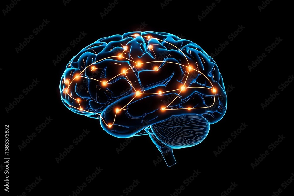 Poster a glowing brain with neural connections, representing cognition and intelligence.