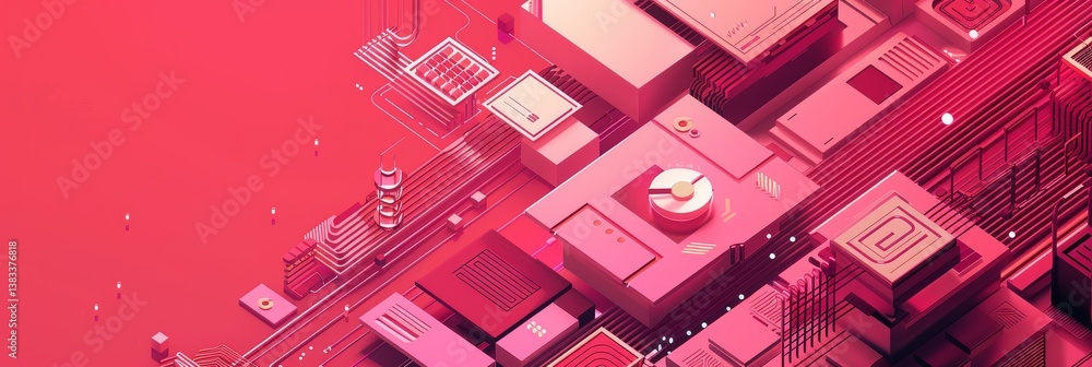 Poster abstract pink technology background - a vibrant abstract depicting a complex network of pink geometr