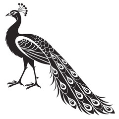indian peafowl black silhouette icon vector