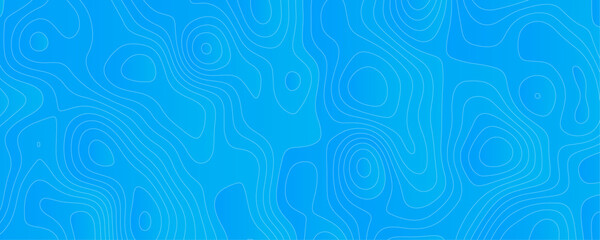 Abstract Sky blue topology and topography vector design background. Smooth wavy lines topographic contour lines vector map seamless pattern. Thin curved wavy lines topology on a blue color background.