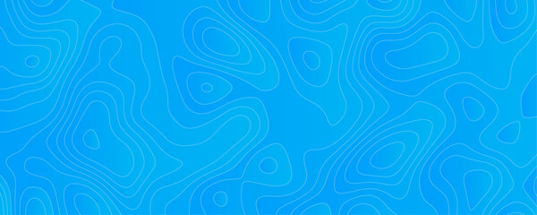 Abstract Sky blue topology and topography vector design background. Smooth wavy lines topographic contour lines vector map seamless pattern. Thin curved wavy lines topology on a blue color background.