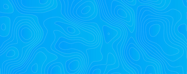Abstract Sky blue topology and topography vector design background. Smooth wavy lines topographic contour lines vector map seamless pattern. Thin curved wavy lines topology on a blue color background.