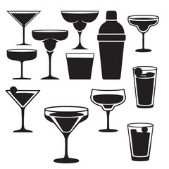 set vector various cocktail glass, summer cocktail, cocktail drink silhouettes