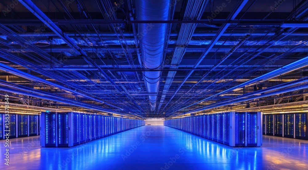Poster an expansive layout reveals rows of data servers illuminated by blue lights, highlighting the sophis