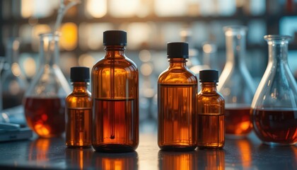  Modern Laboratory Aesthetic with Amber Glass Bottles Symbolizing Precision Effective Formulations