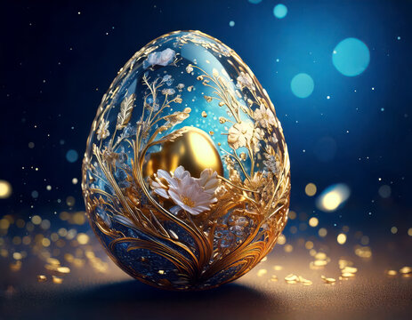 exquisite Faberg&eacute;-inspired crystal egg with golden yolk inside and ornate design