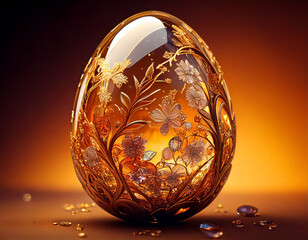 stunning jeweled crystal egg with golden filigree and glowing lights inside