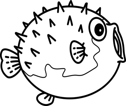 Hand drawn puffer fish cartoon doodle outline
