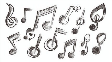 Vector set of hand-drawn music notes. 