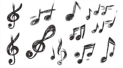 Vector set of hand-drawn music notes. 