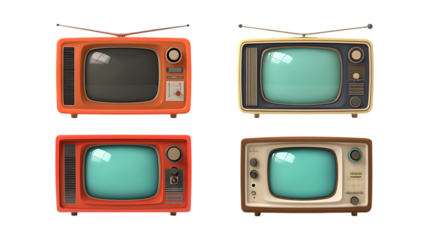 Pack of Vintage Television set Against Transparent Background for Retro Branding, Antique Promotion, or Media Design Projects