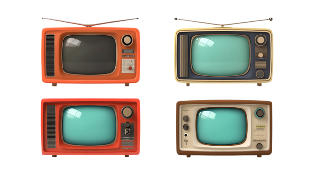 Pack of Vintage Television set Against Transparent Background for Retro Branding, Antique Promotion, or Media Design Projects