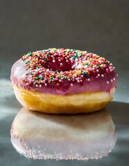 Single Donut Extracted Cleanly Against Transparency with Glaze and Sprinkles Showing