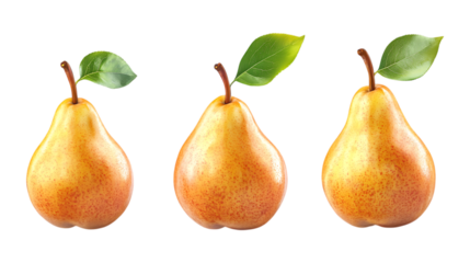Pack of Pear with a Green Leaf set Against Transparent Background for Fruit Branding, Healthy Snack Promotion, or Fresh Produce Design Projects