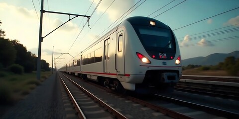 Fototapeta premium A dramatic worm’s eye view of a Metro Express train