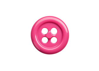 Fototapeta premium Pink sewing button with four holes on transparent background. Close up of a pink plastic button.