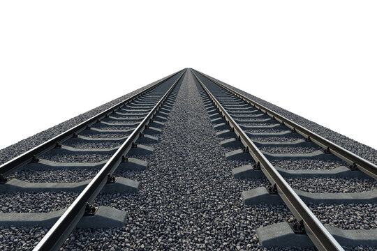 The gravel bed railway track on a white background