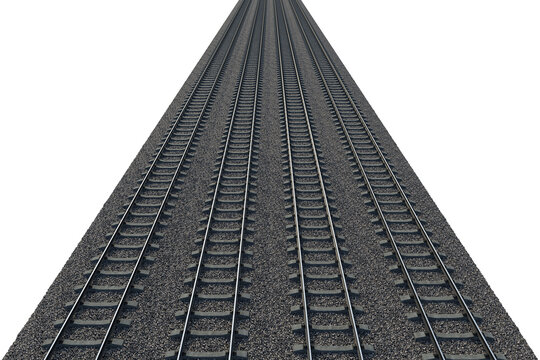 The gravel bed railway track on a white background
