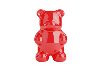 Red gummy bear candy on a transparent background. Sweet treat concept.