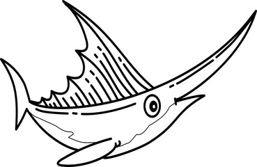 Hand drawn sailfish cartoon doodle outline