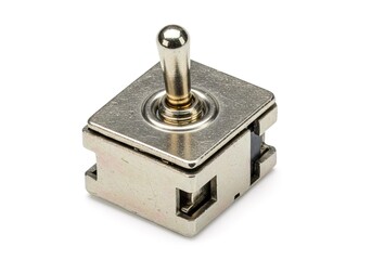 A silver switch with a black button isolated on white Ai generated.