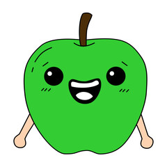 Vector illustration of cute green apple character with arms and smiling face